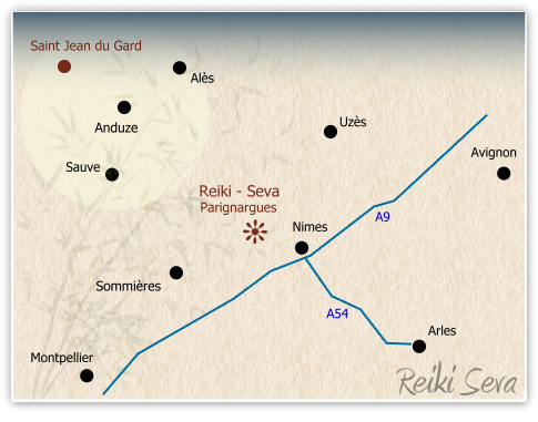 Situation de Parignargues, lieu de rencontres de Reiki-Seva, et de St-Jean-du-Gard et Sommiéres, par rapport aux grandes villes...